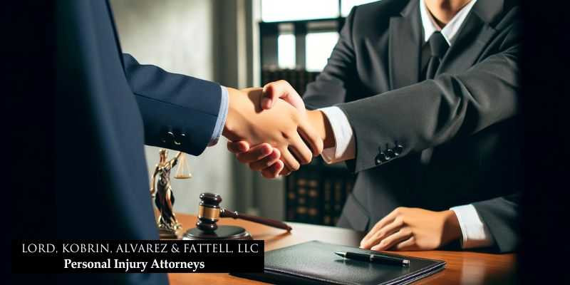 Handshake in law office.