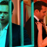 Blended image of Mike Ross in prison in Suits season 5, Harvey Specter and Donna Paulsen finally cementing their relationship in the Suits series finale.