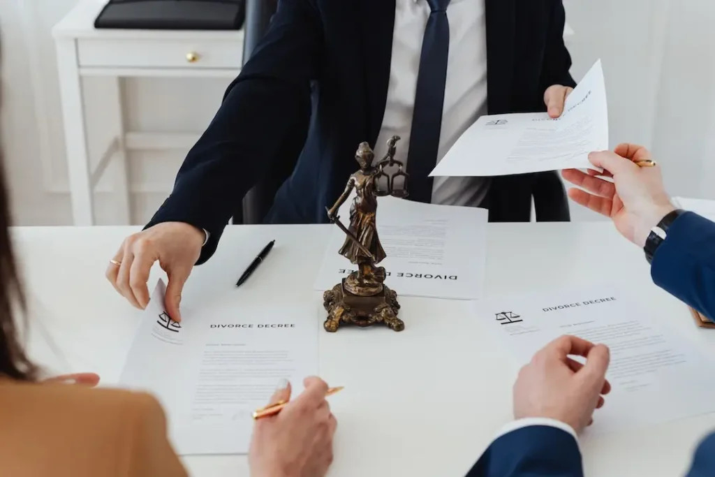 Couple consulting with a divorce attorney about legal fees
