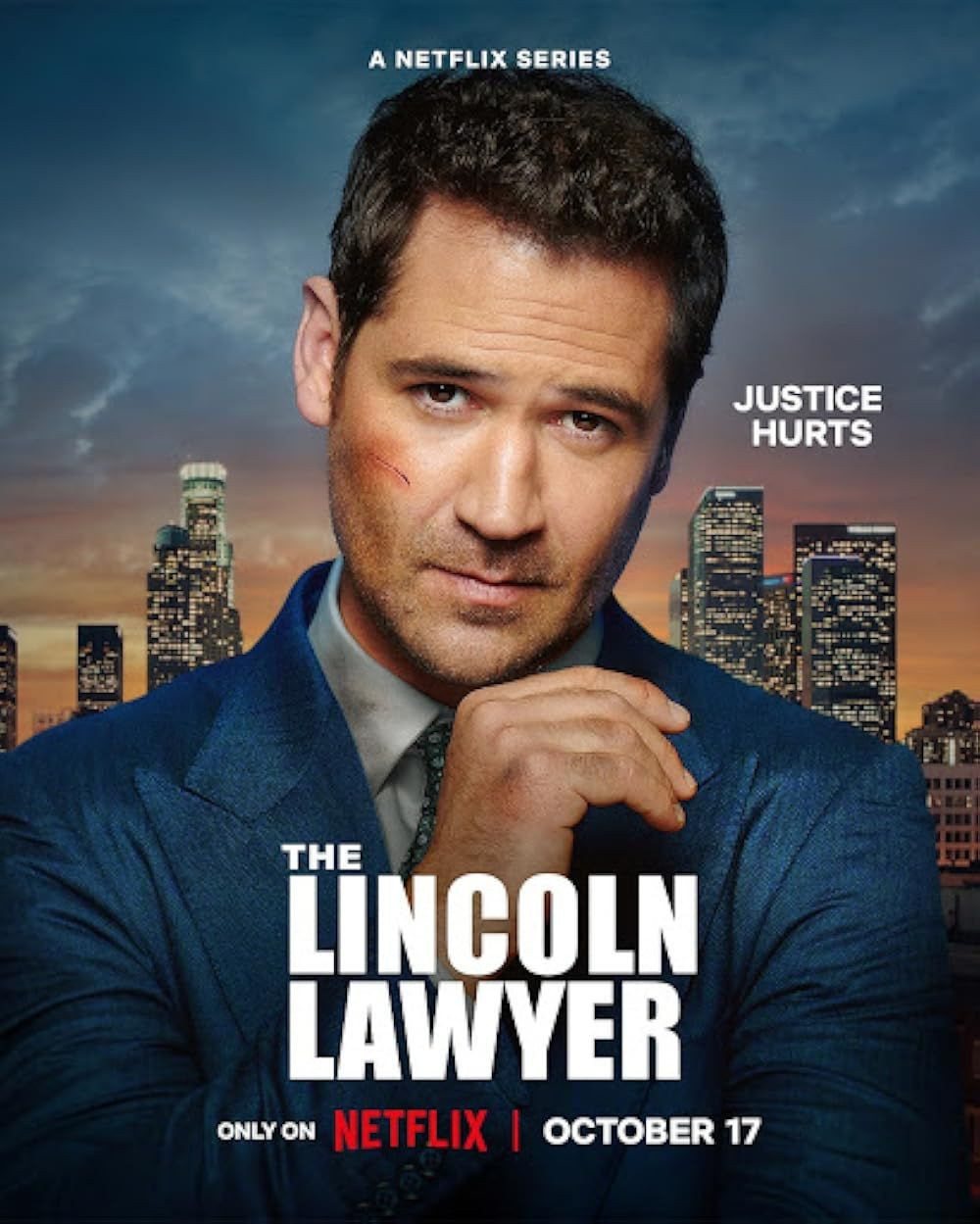 Manuel Garcia-Rulfo as Mickey Haller in The Lincoln Lawyer Season 3, contemplating a complex case