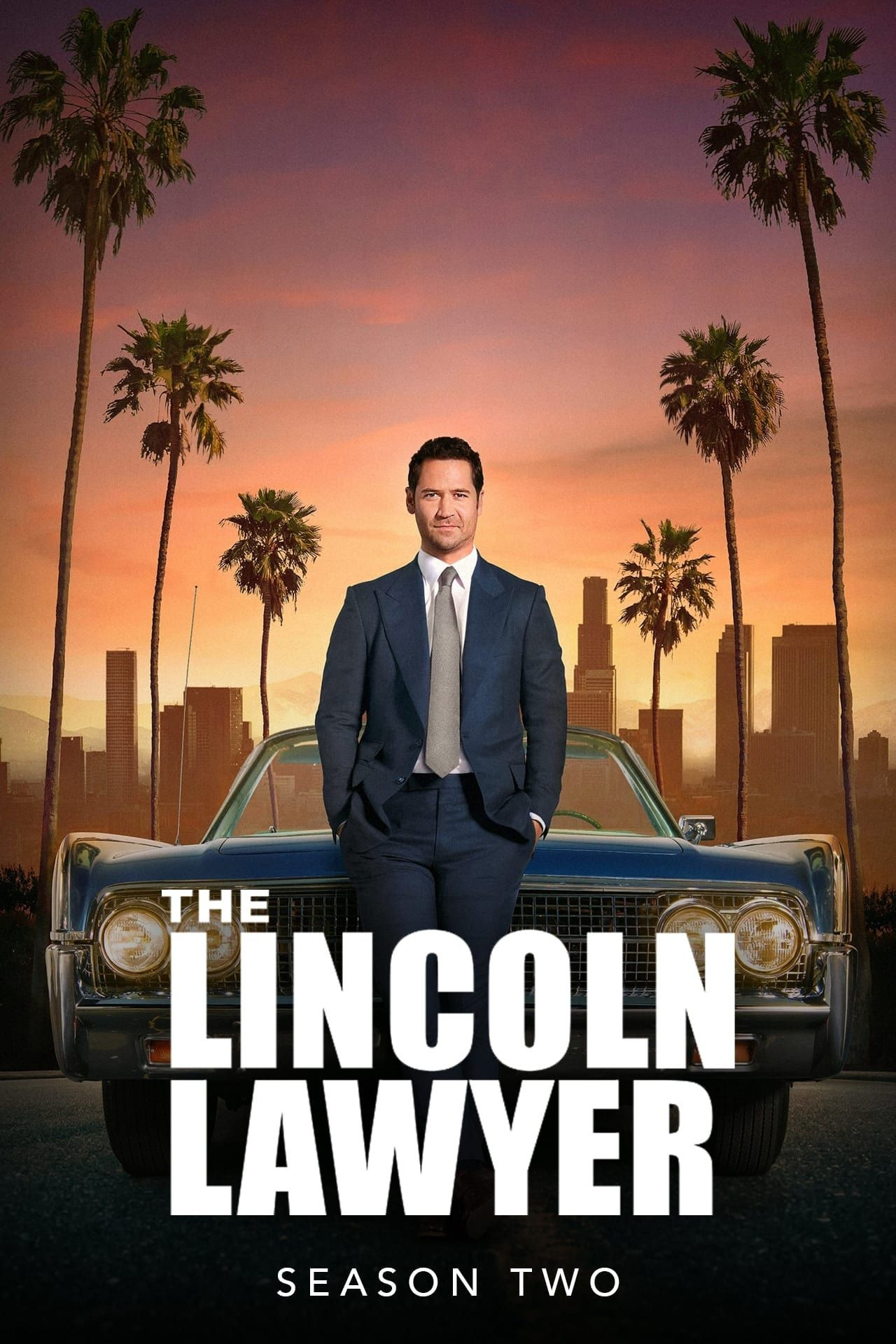 The promotional poster for The Lincoln Lawyer Season 2, showcasing the series' key art and main cast.