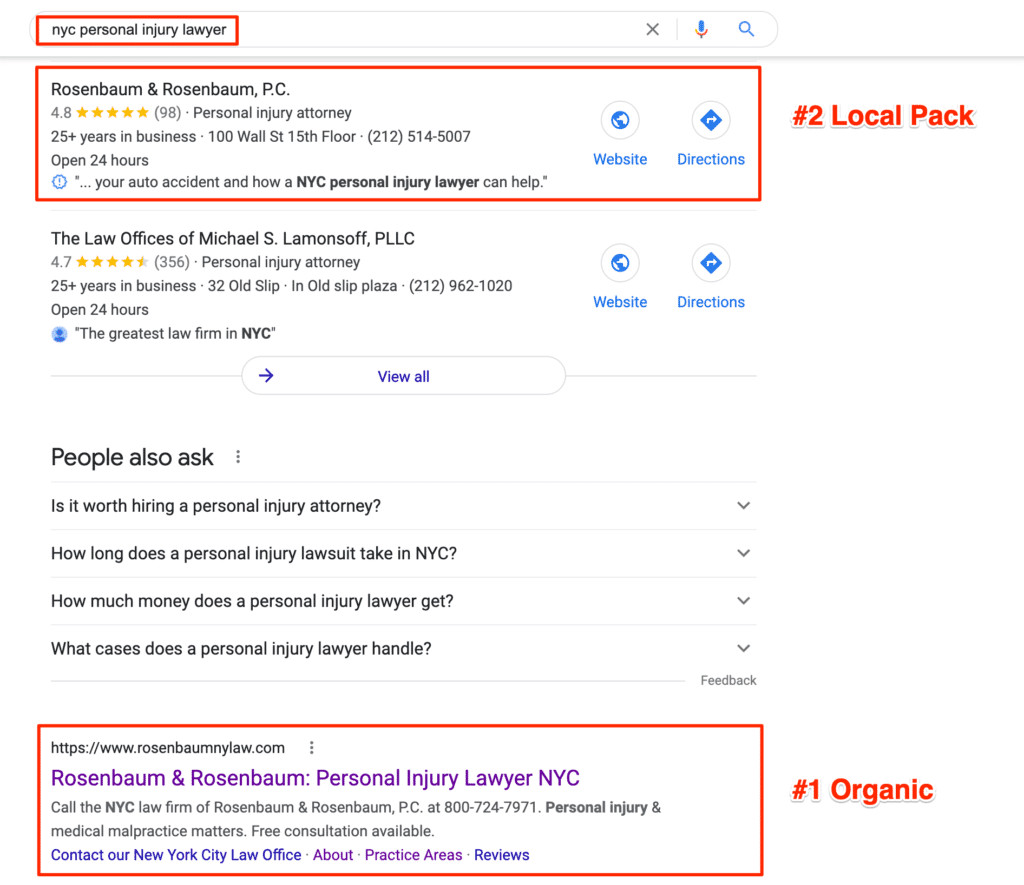 Personal Injury Lawyer SEO results