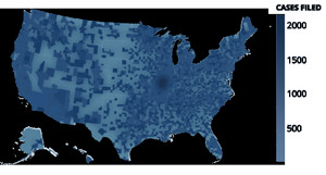 Map of the United States showing client distribution