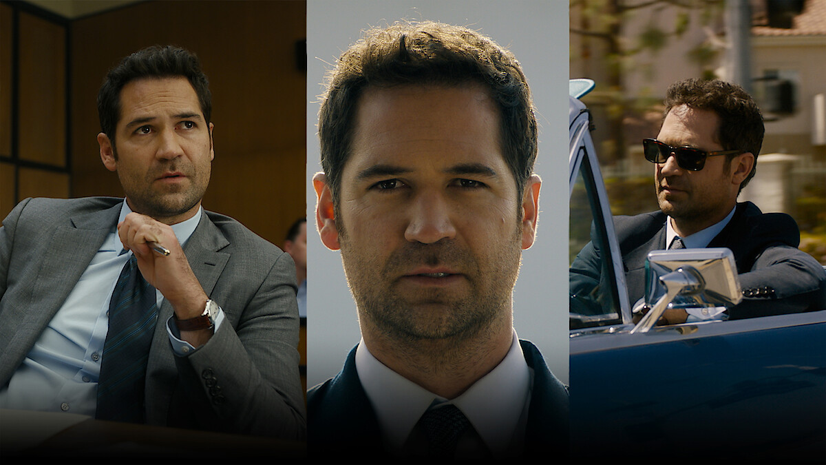 Three stills of Mickey Haller (Manuel Garcia-Rulfo) from 