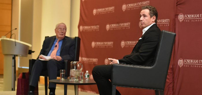 Chris Cuomo with Heather Wydra, Judge Loretta A. Preska, Judge Michael Mukasey, Judge Kevin Thomas Duffy, Kristopher Hansen, and Steven Turanchik