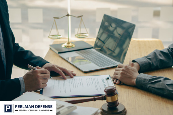 People in a courtroom discussing a court case